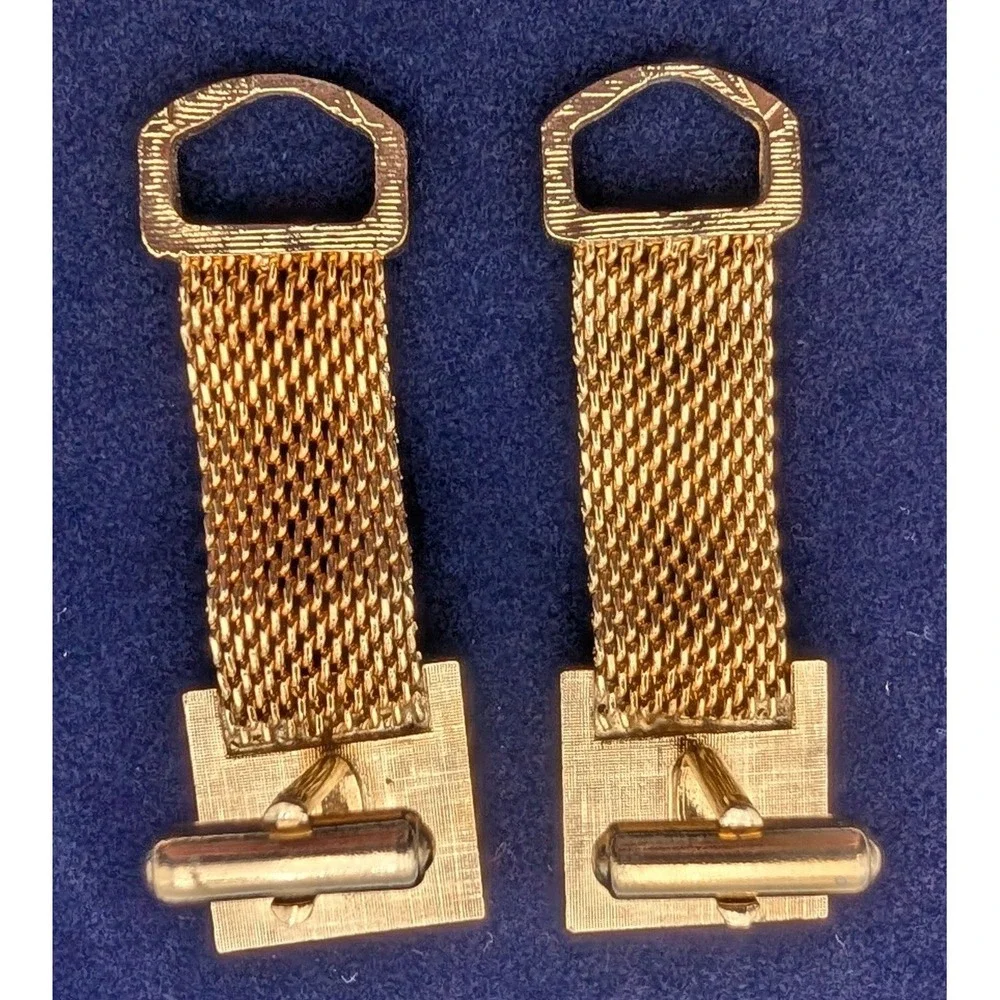 Vintage Gold Tone Mesh Wrap Around Cufflinks Tigers Eye Square Stone Men's